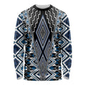Blue Aotearoa Tukutuku and Poutama Motif Long Sleeve Shirt