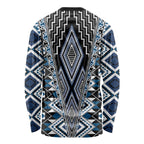 Blue Aotearoa Tukutuku and Poutama Motif Long Sleeve Shirt