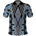 Blue Aotearoa Tukutuku and Poutama Motif Polo Shirt