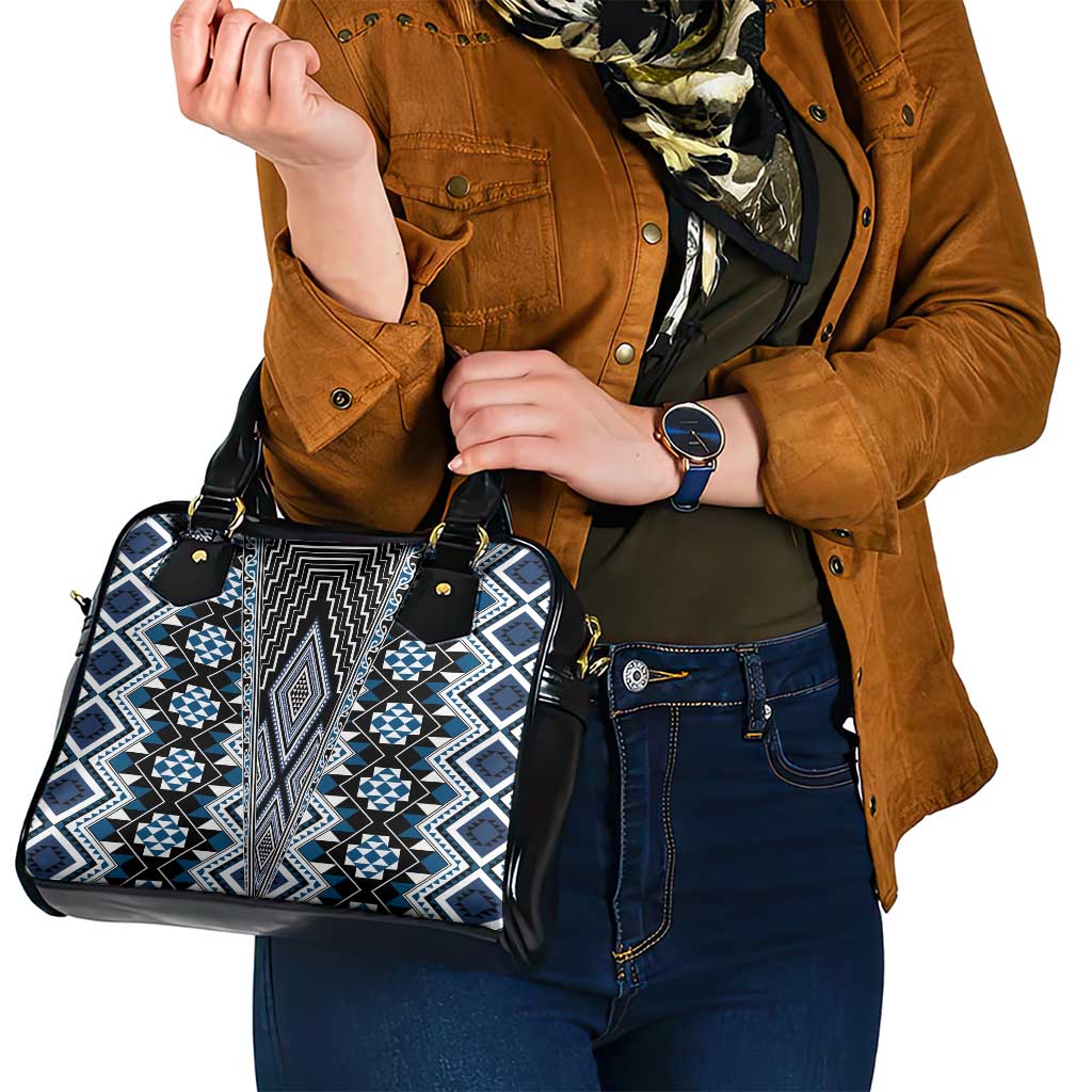 Blue Aotearoa Tukutuku and Poutama Motif Shoulder Handbag