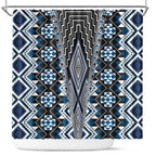 Blue Aotearoa Tukutuku and Poutama Motif Shower Curtain