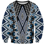 Blue Aotearoa Tukutuku and Poutama Motif Sweatshirt
