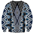 Blue Aotearoa Tukutuku and Poutama Motif Sweatshirt