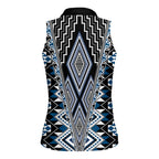 Blue Aotearoa Tukutuku and Poutama Motif Women Sleeveless Polo Shirt