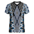 Blue Aotearoa Tukutuku and Poutama Motif Women V-Neck T-Shirt