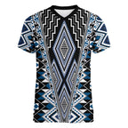 Blue Aotearoa Tukutuku and Poutama Motif Women V-Neck T-Shirt