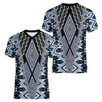 Blue Aotearoa Tukutuku and Poutama Motif Women V-Neck T-Shirt