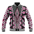 Pink Aotearoa Tukutuku and Poutama Motif Baseball Jacket