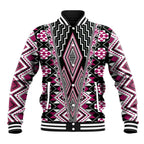 Pink Aotearoa Tukutuku and Poutama Motif Baseball Jacket