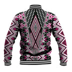 Pink Aotearoa Tukutuku and Poutama Motif Baseball Jacket