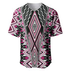 Pink Aotearoa Tukutuku and Poutama Motif Baseball Jersey