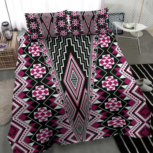 Pink Aotearoa Tukutuku and Poutama Motif Bedding Set