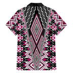 Pink Aotearoa Tukutuku and Poutama Motif Family Matching Off The Shoulder Long Sleeve Dress and Hawaiian Shirt