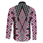 Pink Aotearoa Tukutuku and Poutama Motif Family Matching Off Shoulder Maxi Dress and Hawaiian Shirt