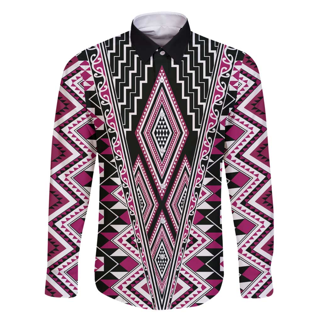 Pink Aotearoa Tukutuku and Poutama Motif Family Matching Puletasi and Hawaiian Shirt