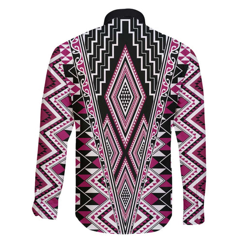 Pink Aotearoa Tukutuku and Poutama Motif Family Matching Puletasi and Hawaiian Shirt