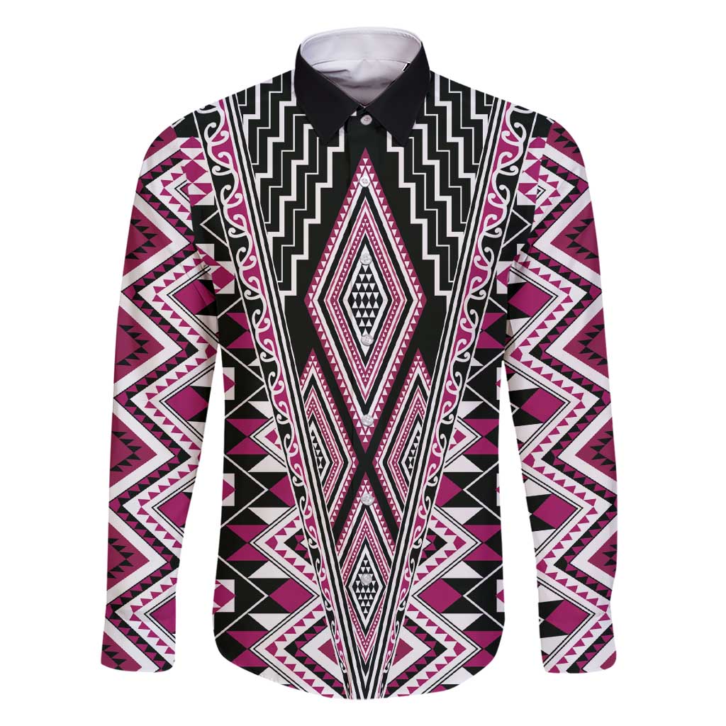 Pink Aotearoa Tukutuku and Poutama Motif Family Matching Short Sleeve Bodycon Dress and Hawaiian Shirt