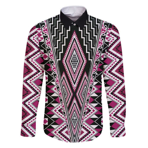 Pink Aotearoa Tukutuku and Poutama Motif Family Matching Short Sleeve Bodycon Dress and Hawaiian Shirt