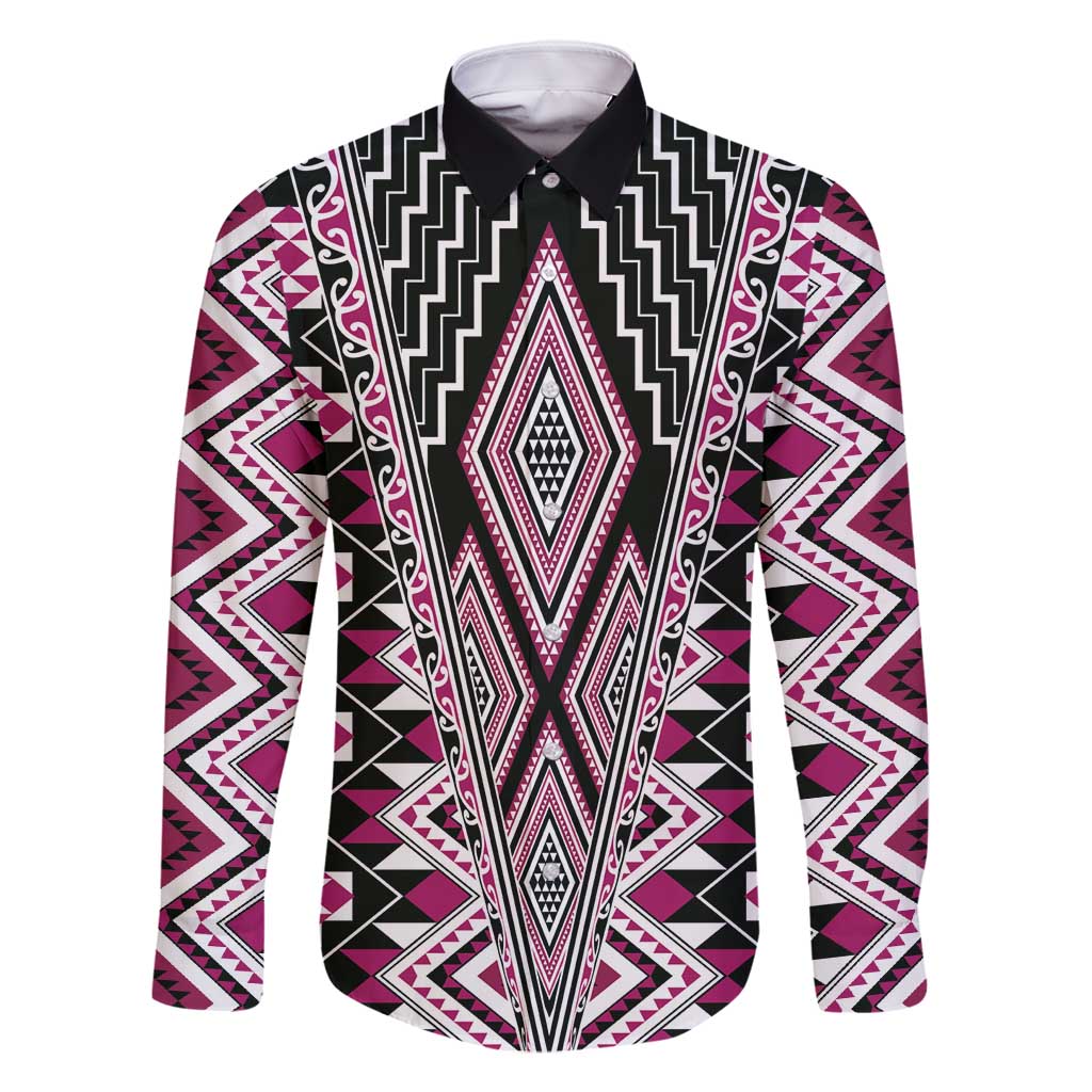 Pink Aotearoa Tukutuku and Poutama Motif Family Matching Summer Maxi Dress and Hawaiian Shirt