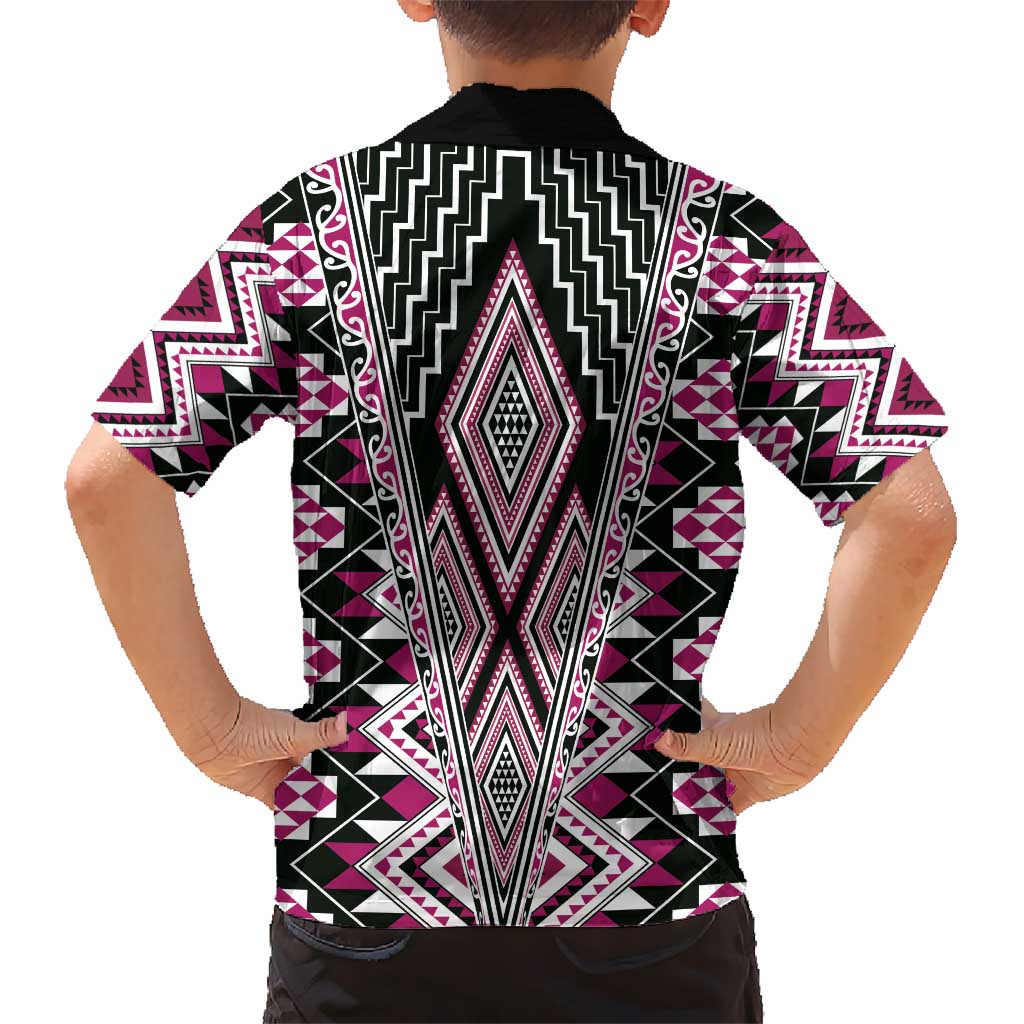 Pink Aotearoa Tukutuku and Poutama Motif Hawaiian Shirt
