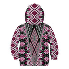 Pink Aotearoa Tukutuku and Poutama Motif Kid Hoodie