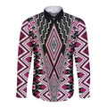 Pink Aotearoa Tukutuku and Poutama Motif Long Sleeve Button Shirt