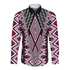 Pink Aotearoa Tukutuku and Poutama Motif Long Sleeve Button Shirt