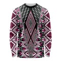 Pink Aotearoa Tukutuku and Poutama Motif Long Sleeve Shirt