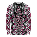Pink Aotearoa Tukutuku and Poutama Motif Long Sleeve Shirt