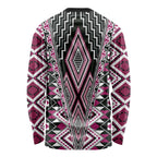 Pink Aotearoa Tukutuku and Poutama Motif Long Sleeve Shirt