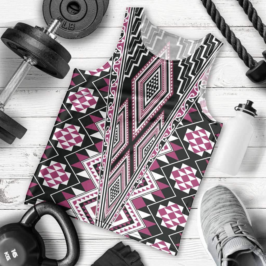 Pink Aotearoa Tukutuku and Poutama Motif Men Tank Top