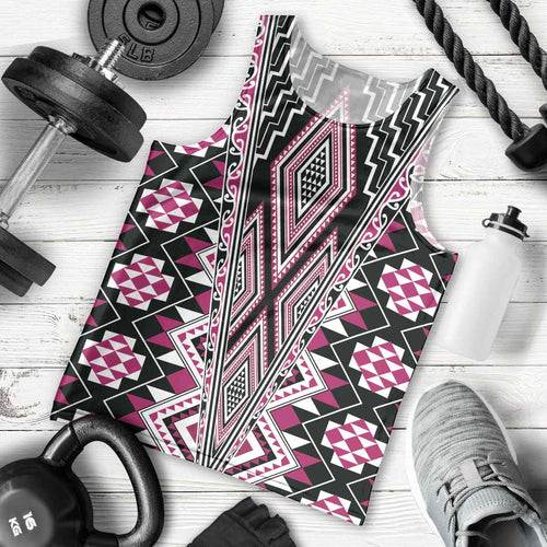 Pink Aotearoa Tukutuku and Poutama Motif Men Tank Top