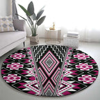 Pink Aotearoa Tukutuku and Poutama Motif Round Carpet
