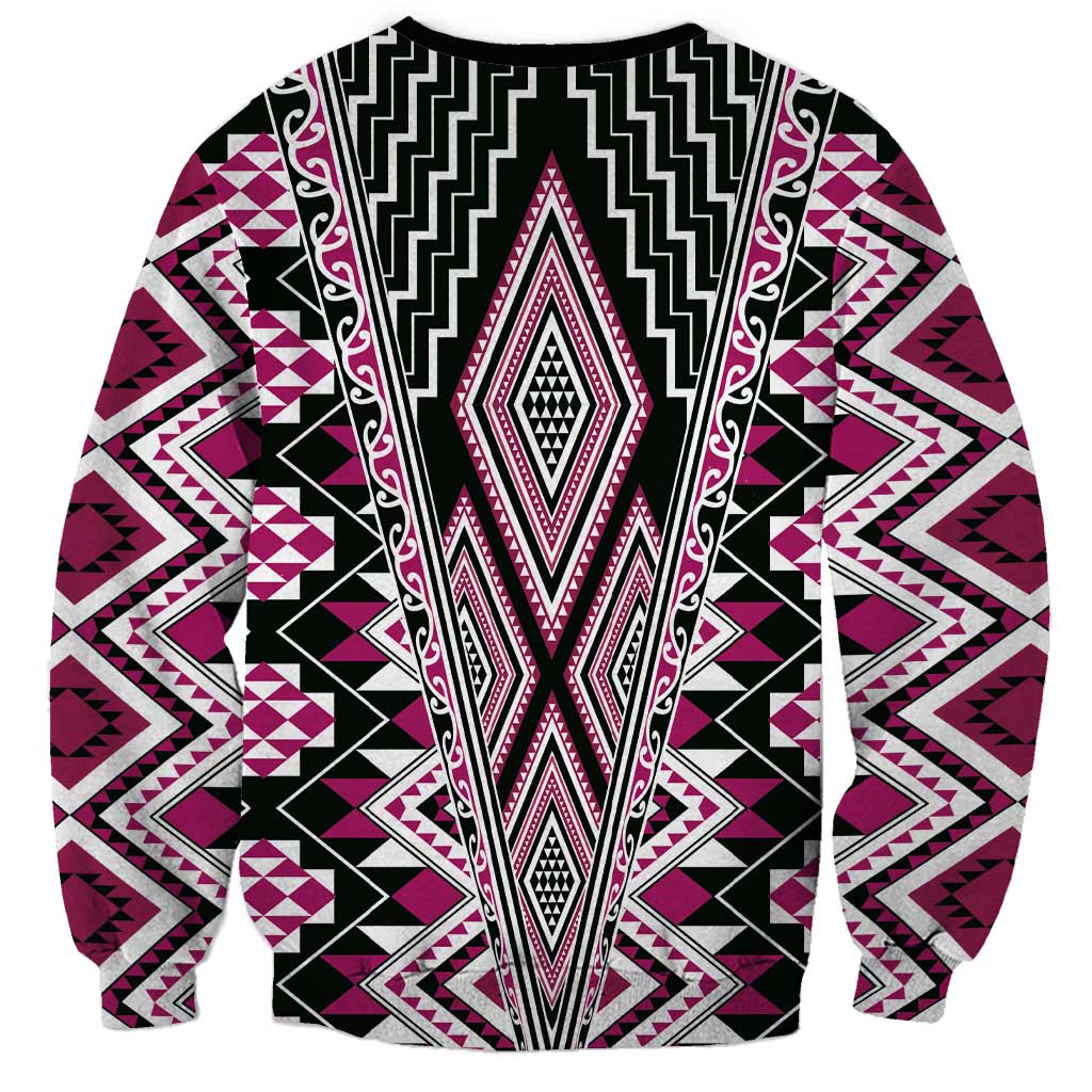 Pink Aotearoa Tukutuku and Poutama Motif Sweatshirt