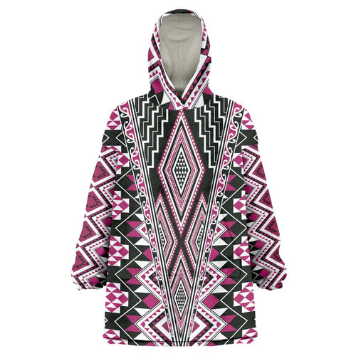 Pink Aotearoa Tukutuku and Poutama Motif Wearable Blanket Hoodie