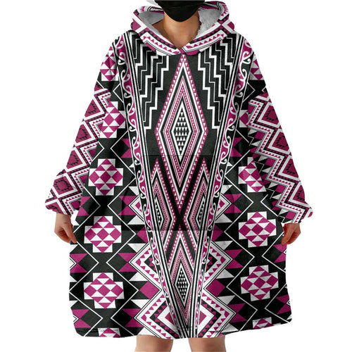 Pink Aotearoa Tukutuku and Poutama Motif Wearable Blanket Hoodie
