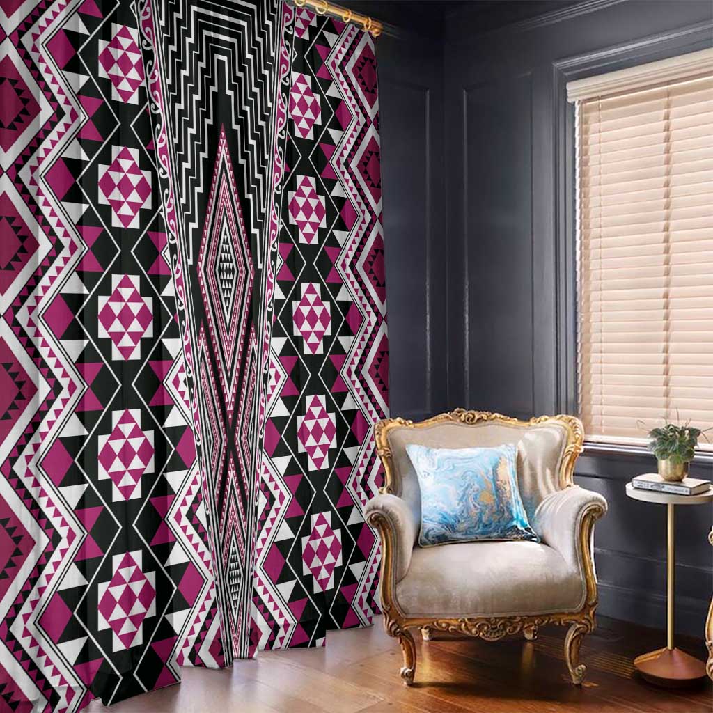 Pink Aotearoa Tukutuku and Poutama Motif Window Curtain
