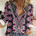 Pink Aotearoa Tukutuku and Poutama Motif Women Casual Shirt