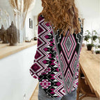 Pink Aotearoa Tukutuku and Poutama Motif Women Casual Shirt