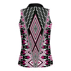 Pink Aotearoa Tukutuku and Poutama Motif Women Sleeveless Polo Shirt