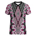 Pink Aotearoa Tukutuku and Poutama Motif Women V-Neck T-Shirt