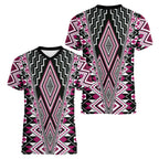 Pink Aotearoa Tukutuku and Poutama Motif Women V-Neck T-Shirt