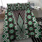 Green Aotearoa Tukutuku and Poutama Motif Bedding Set