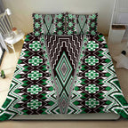 Green Aotearoa Tukutuku and Poutama Motif Bedding Set