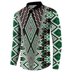 Green Aotearoa Tukutuku and Poutama Motif Button Sweatshirt