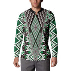 Green Aotearoa Tukutuku and Poutama Motif Button Sweatshirt