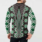 Green Aotearoa Tukutuku and Poutama Motif Button Sweatshirt