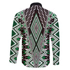 Green Aotearoa Tukutuku and Poutama Motif Family Matching Long Sleeve Bodycon Dress and Hawaiian Shirt
