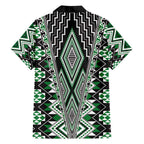 Green Aotearoa Tukutuku and Poutama Motif Family Matching Short Sleeve Bodycon Dress and Hawaiian Shirt
