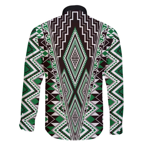 Green Aotearoa Tukutuku and Poutama Motif Family Matching Short Sleeve Bodycon Dress and Hawaiian Shirt